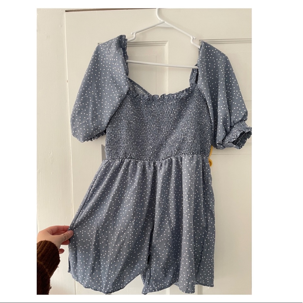 Light blue polka dot romper